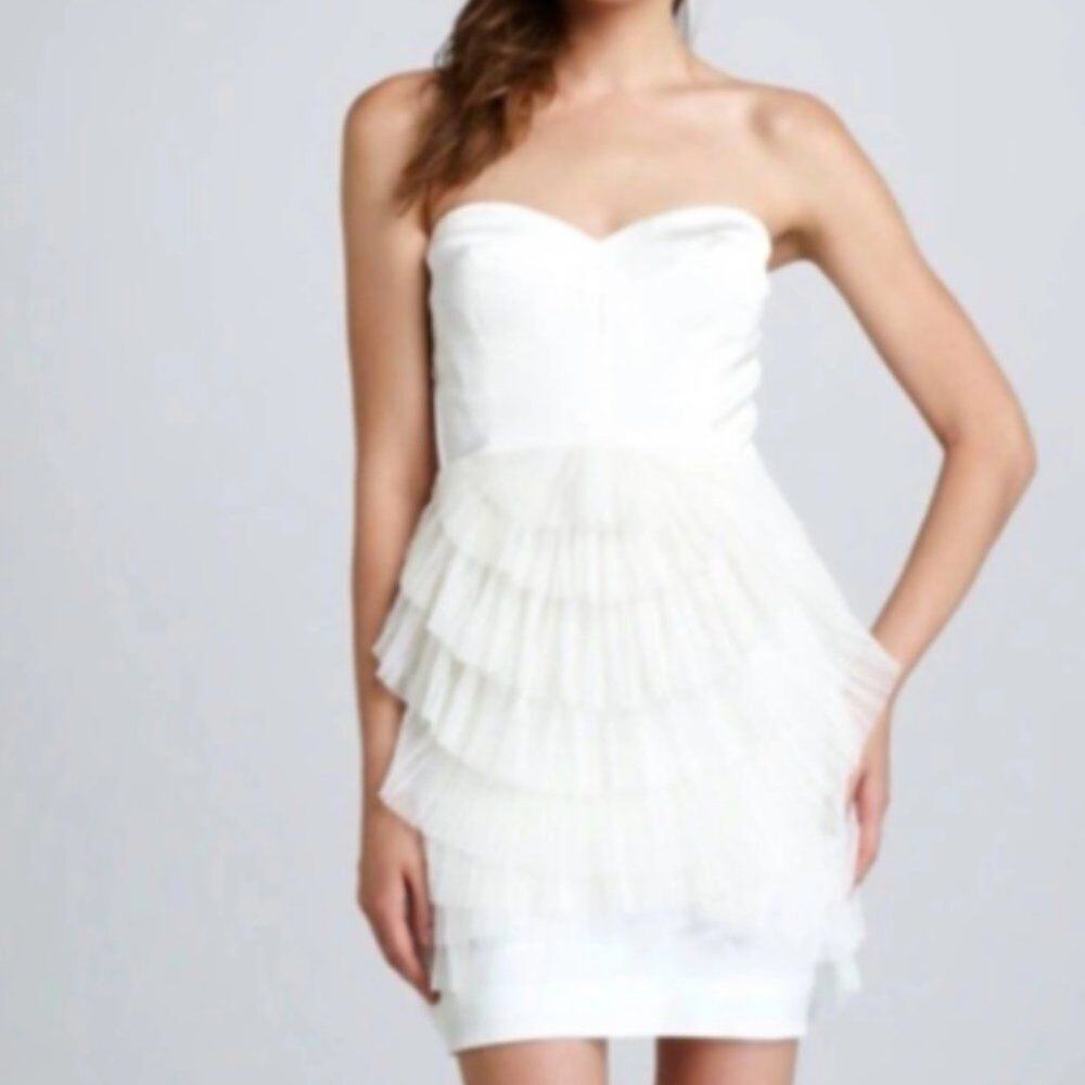 BCBG Womens Ivory Tulle Mini Formal Dress 2 Gardenia Strapless Bridal Party NWT
